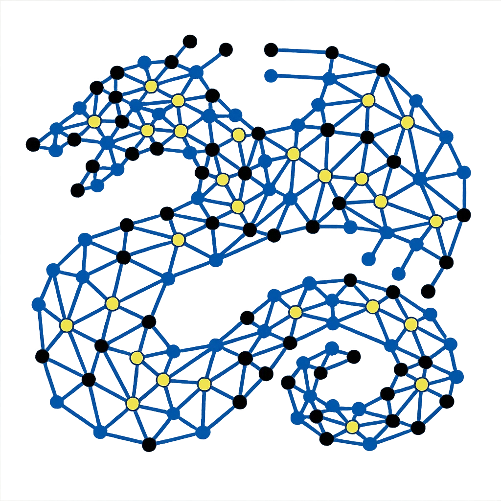 Drachennetzwerk aus blauen Linien und Knoten.webp